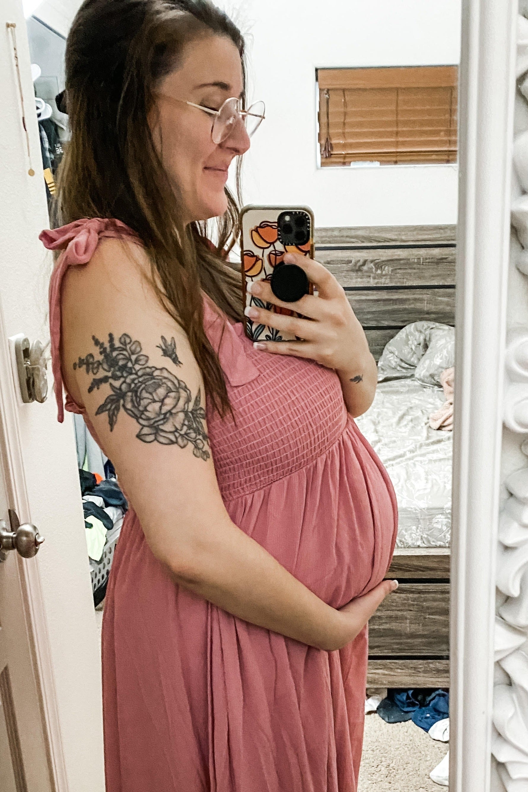 Pink Smocked Tie Strap Maternity Midi Dress by PinkBlush at Everetts Place