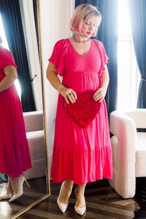 Fuchsia Smocked Ruffle Dress by PinkBlush (view 7 of 7)
