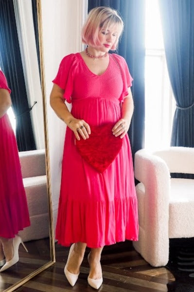 Fuchsia Smocked Ruffle Dress by PinkBlush (view 4 of 7)