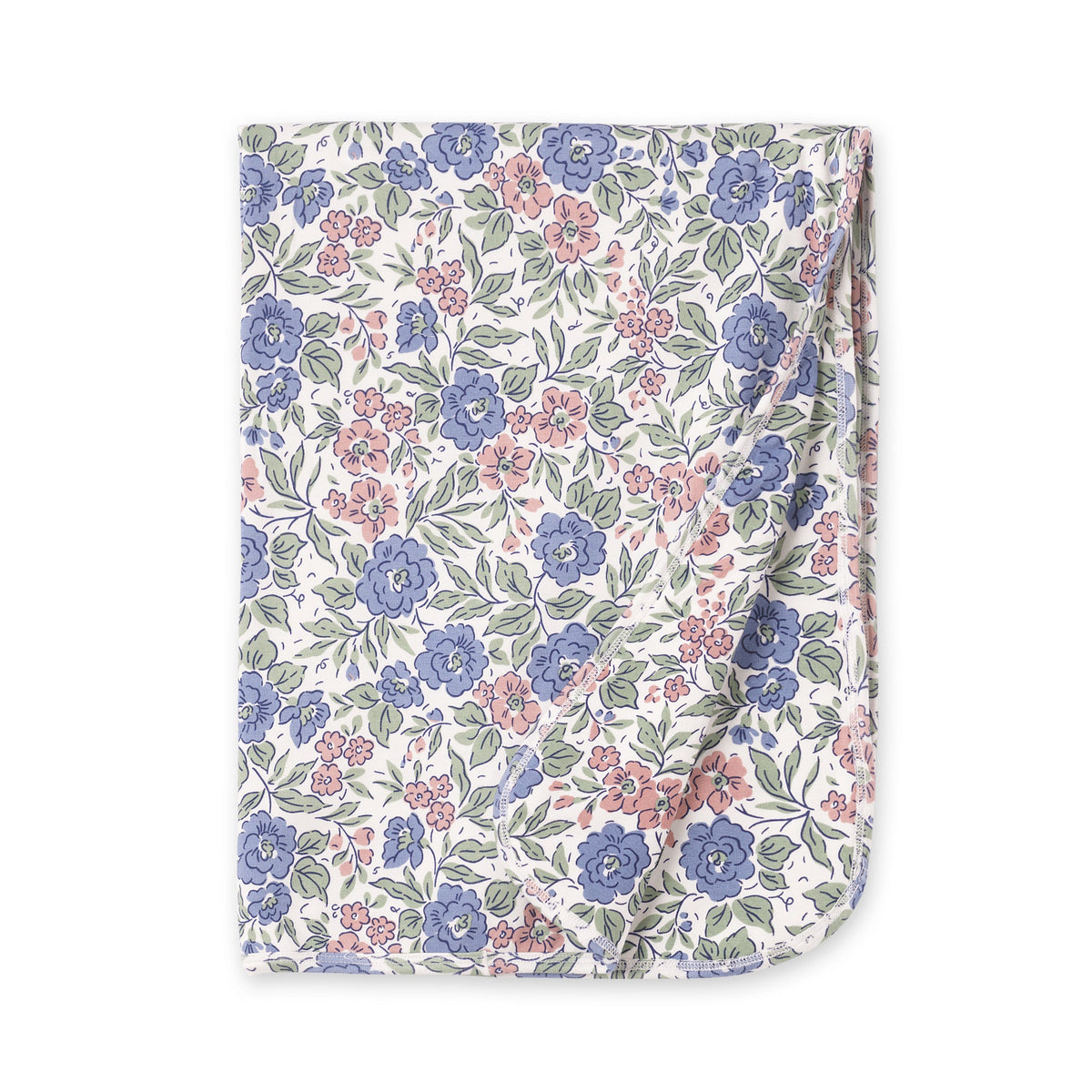 Stroller blanket with allover vintage floral print in soft pink and blue shades