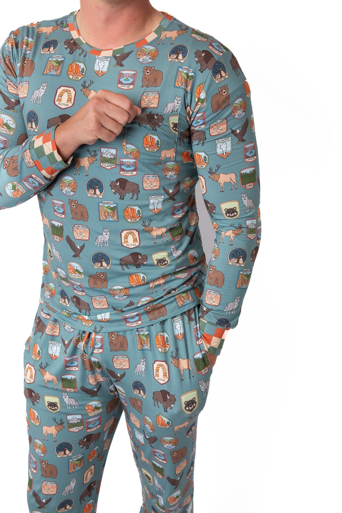 Men’s My First Adventure National Parks 2-Piece Pajama Set | Wildlife Sleepwear by Rayn’s Tiny Stitches
