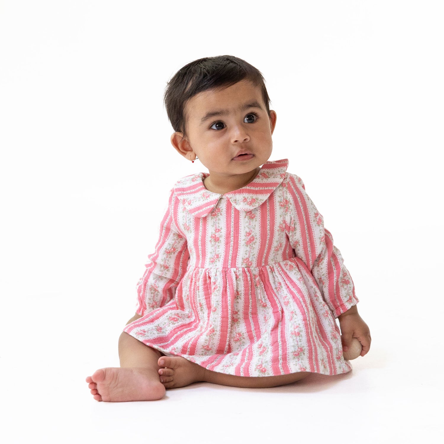 Suzie Floral Stripe - Long Sleeve Bubble with Peter Pan Collar and Skirt by Angel Dear (view 1 of 5)