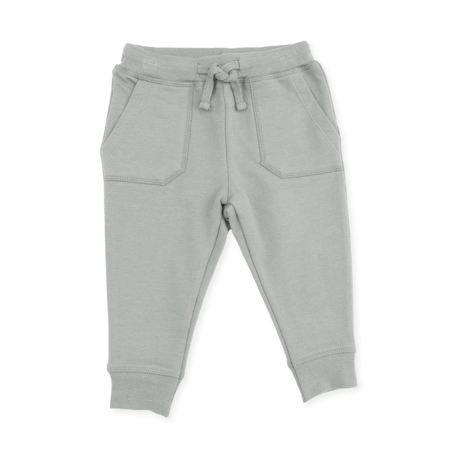 Baby jogger pants in solid desert sage green with drawstring waist and cuffed ankles