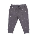 Baby and toddler jogger pants with lightning bolt print, drawstring waist and elastic cuffs