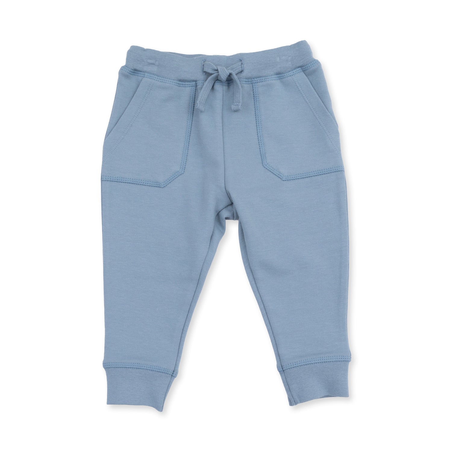 Solid citadel-blue French terry jogger pants with a drawstring waist and snug cuffs