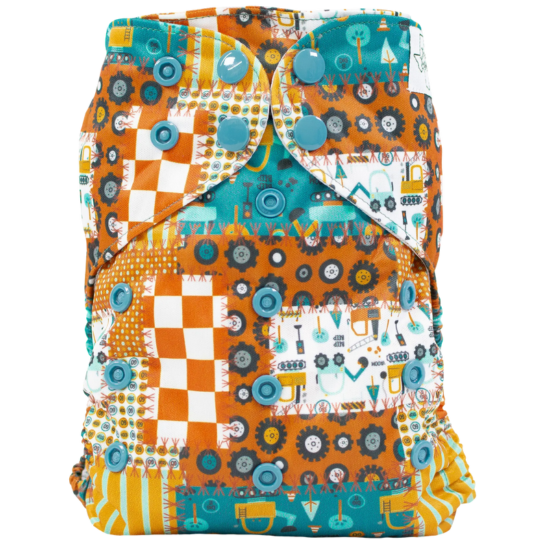 Slim Fit Pocket Cloth Diaper with colorful geometric pattern and snaps.