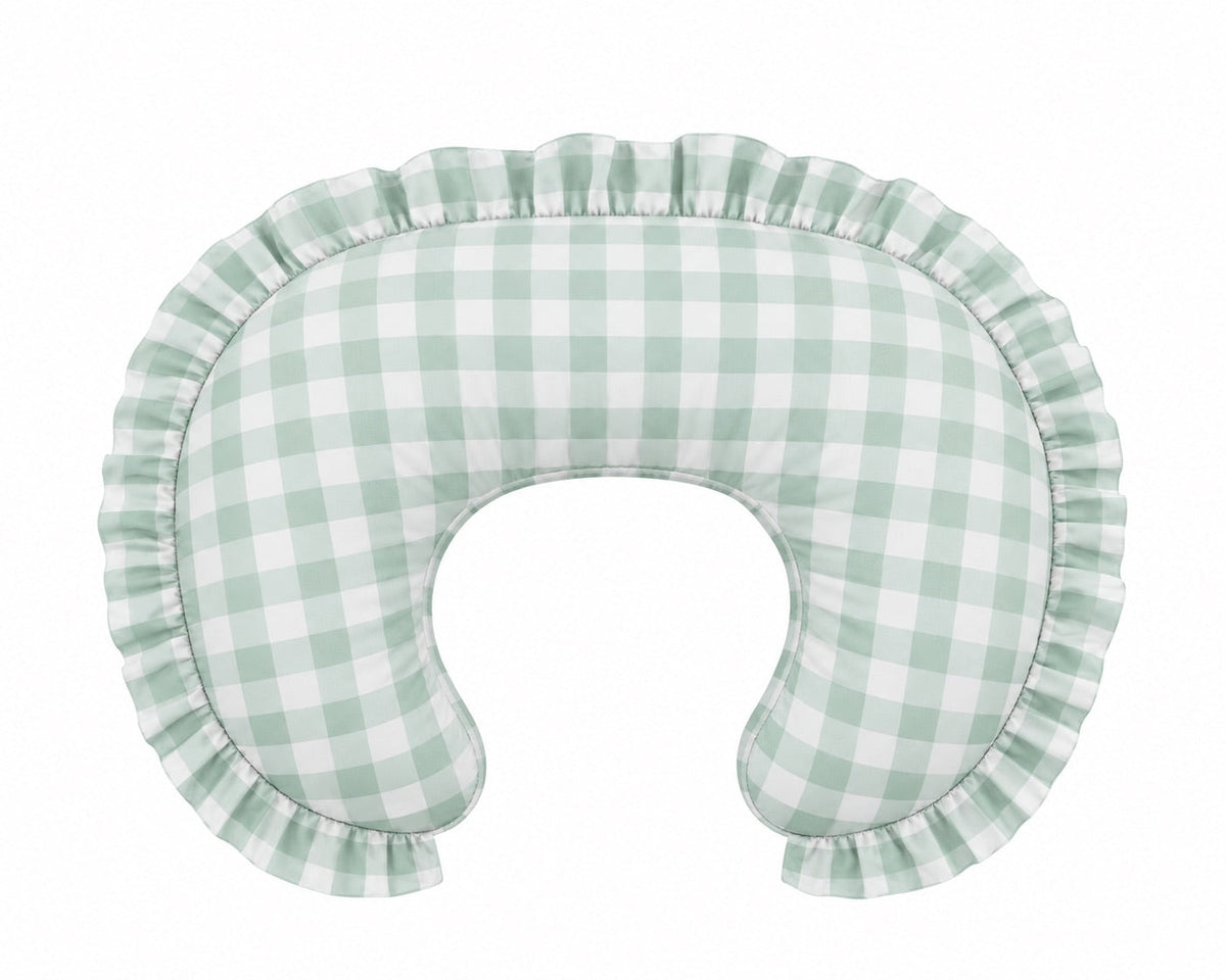 Light Green Checkered Ruffle Nursing Pillow Cover by Little Mae & Co