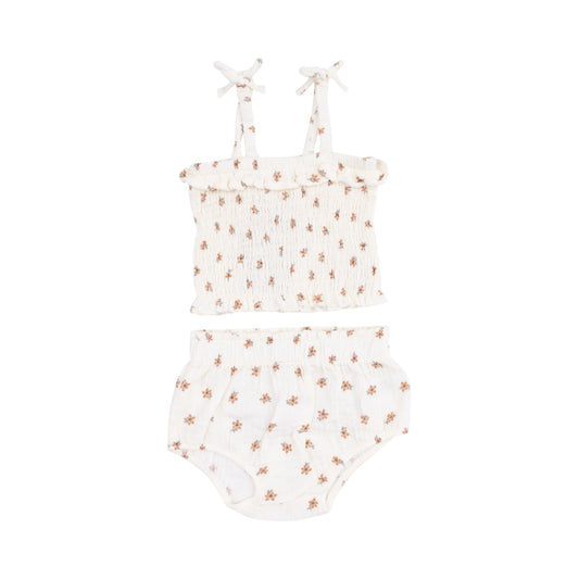 Smocked Ruffle Top and Bloomer Set Bitty Blooms Organic Muslin for Baby.