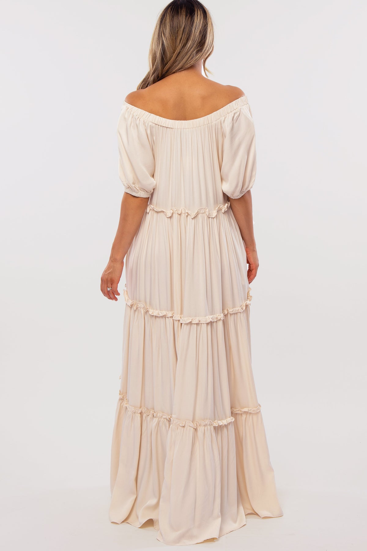 Off Shoulder Ruffle Tiered Maxi Dress by PinkBlush (view 5 of 9)