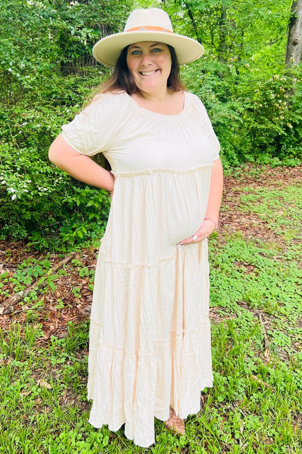 Off Shoulder Ruffle Tiered Maternity Maxi Dress by PinkBlush (view 7 of 28)
