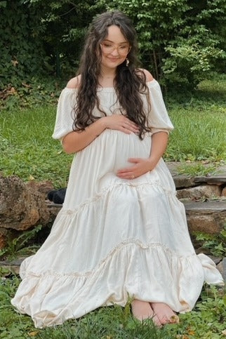 Off Shoulder Ruffle Tiered Maternity Maxi Dress by PinkBlush (view 11 of 28)