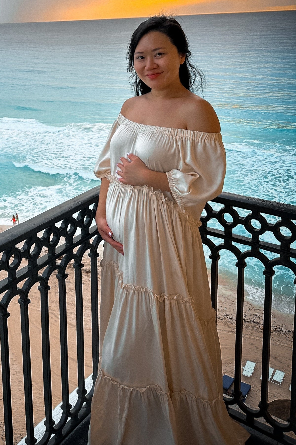 Off Shoulder Ruffle Tiered Maternity Maxi Dress by PinkBlush (view 12 of 28)