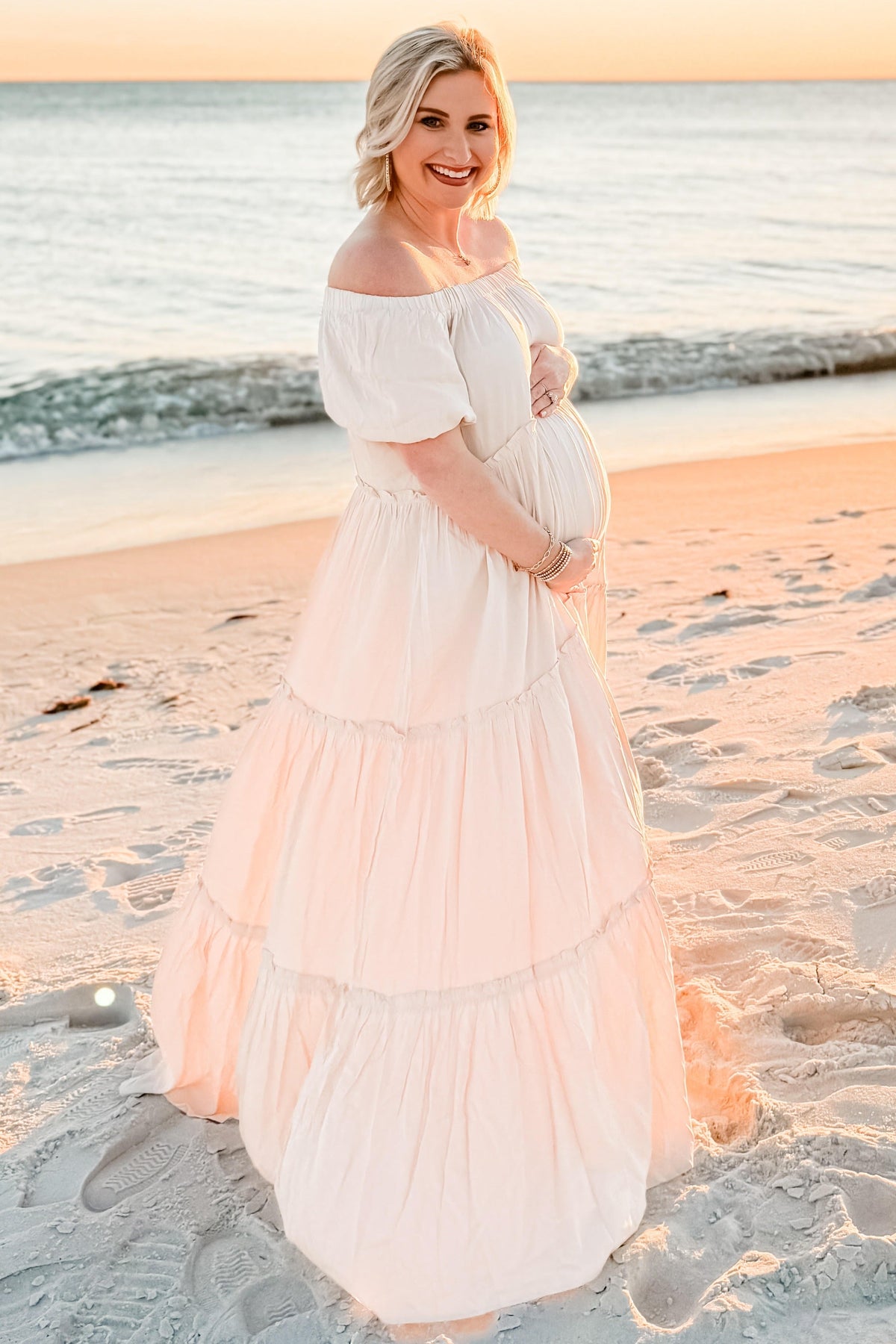 Off Shoulder Ruffle Tiered Maternity Maxi Dress by PinkBlush (view 13 of 28)