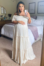Off Shoulder Ruffle Tiered Maternity Maxi Dress by PinkBlush (view 16 of 28)