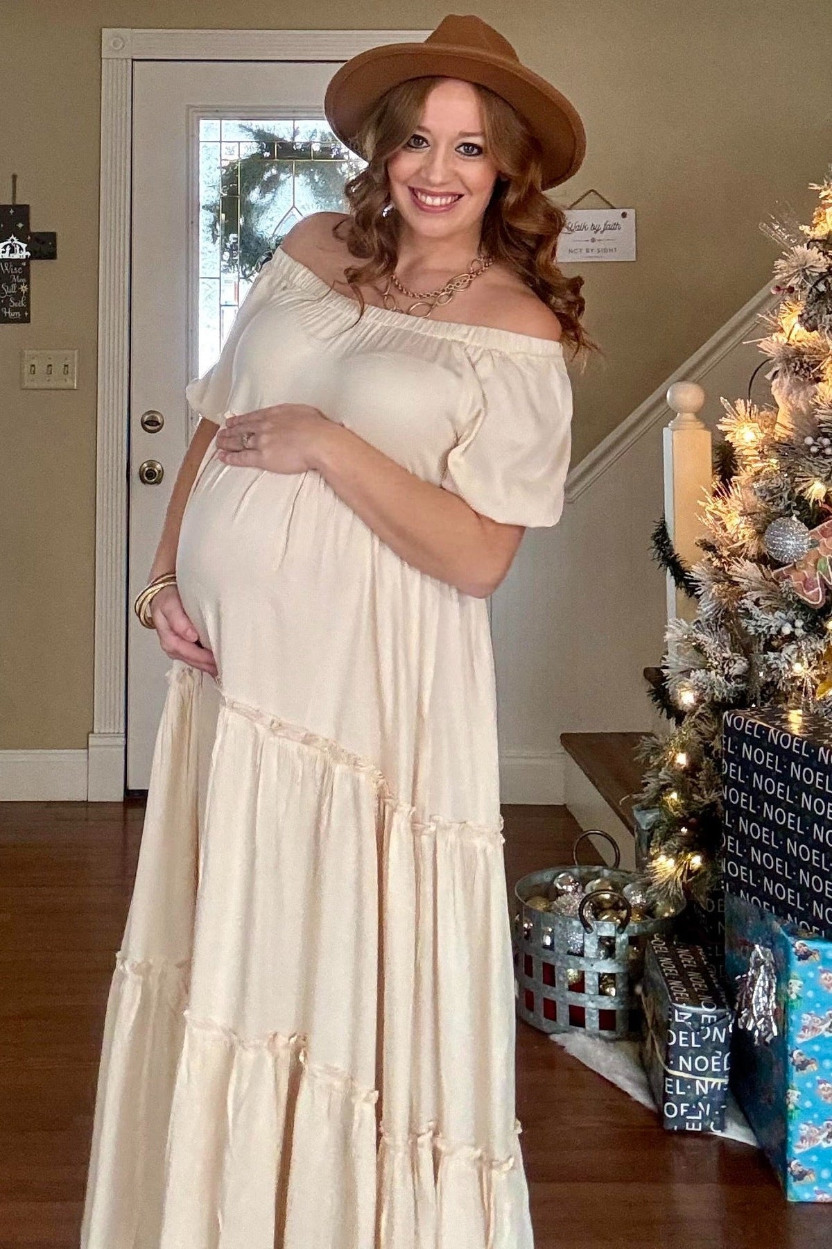 Off Shoulder Ruffle Tiered Maternity Maxi Dress by PinkBlush (view 26 of 28)