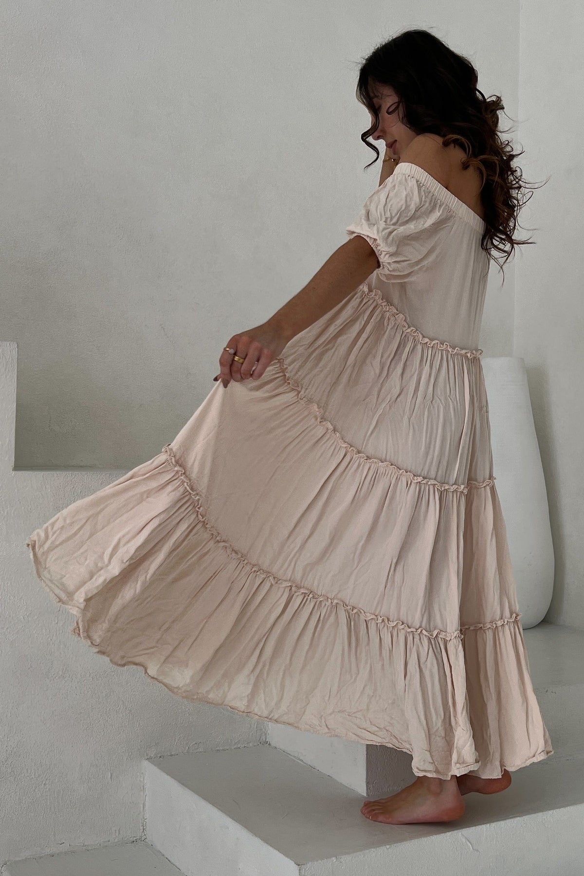 Off Shoulder Ruffle Tiered Maxi Dress by PinkBlush (view 8 of 9)