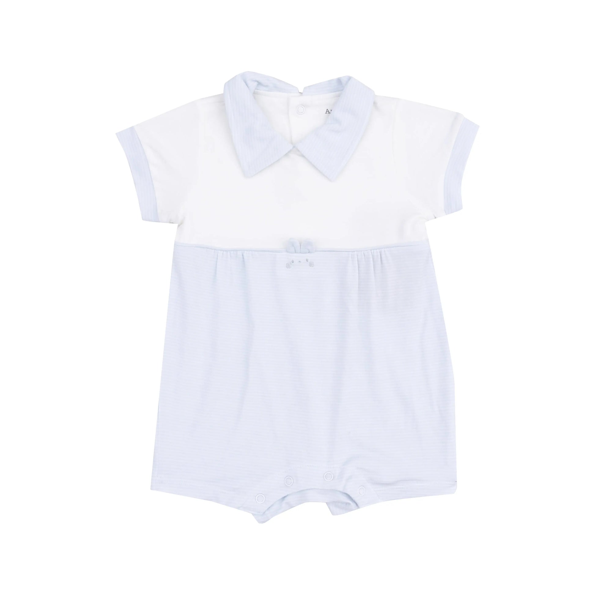 Tiny Bunny Romper Classic Blue Stripe for Baby Girls.