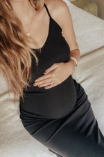 Black Ribbed Side Slit Maternity Maxi Dress by PinkBlush at Everetts Place