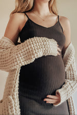 Black Ribbed Side Slit Maternity Maxi Dress by PinkBlush at Everetts Place