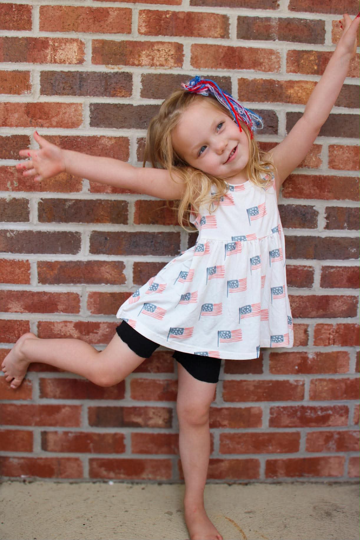 Organic 4th of July Flag Print Bamboo Peplum Top & Bike Shorts by Little Joy Co. at Everetts Place