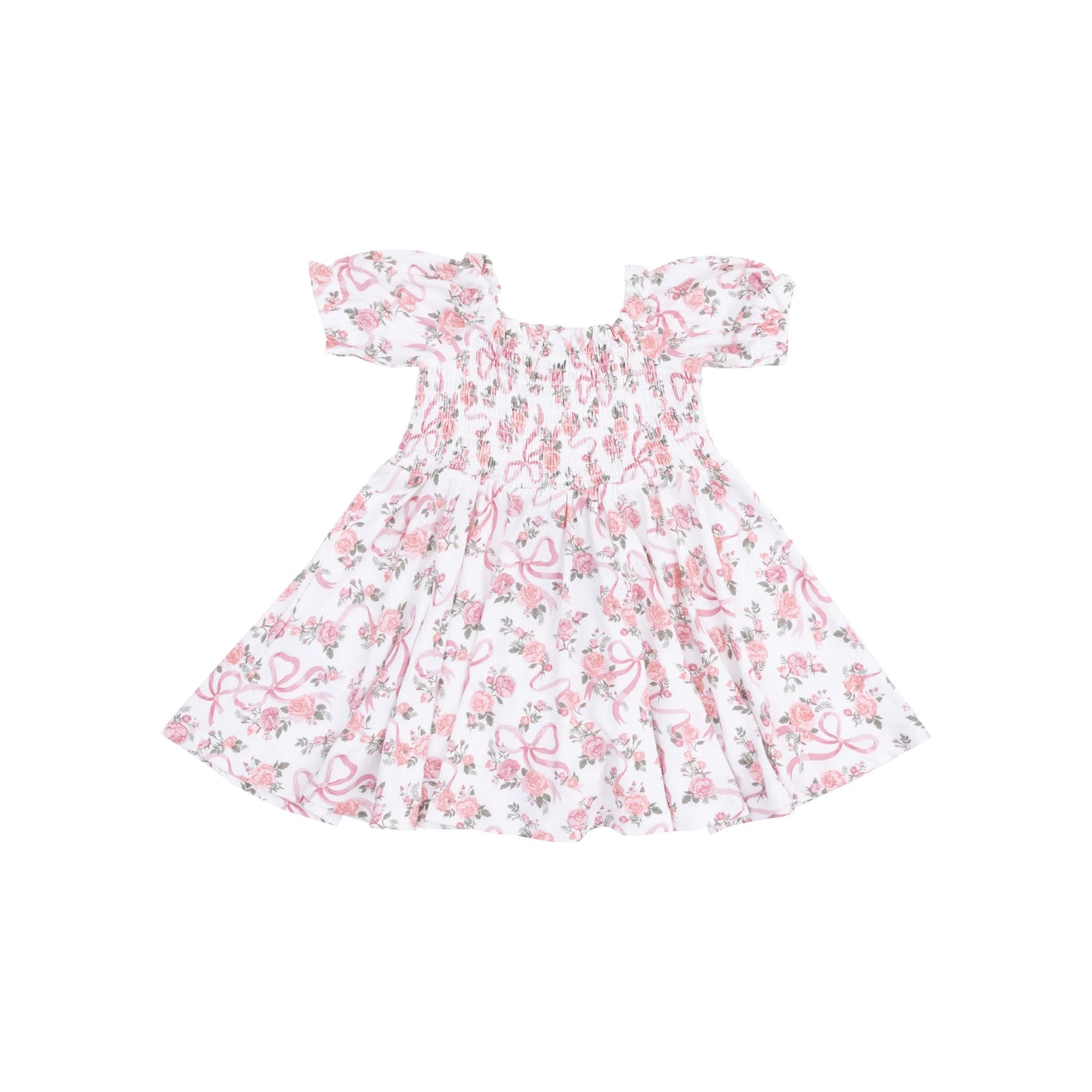Puff Sleeve Smocked Dress And Diaper Cover Ribbons And Flowers.