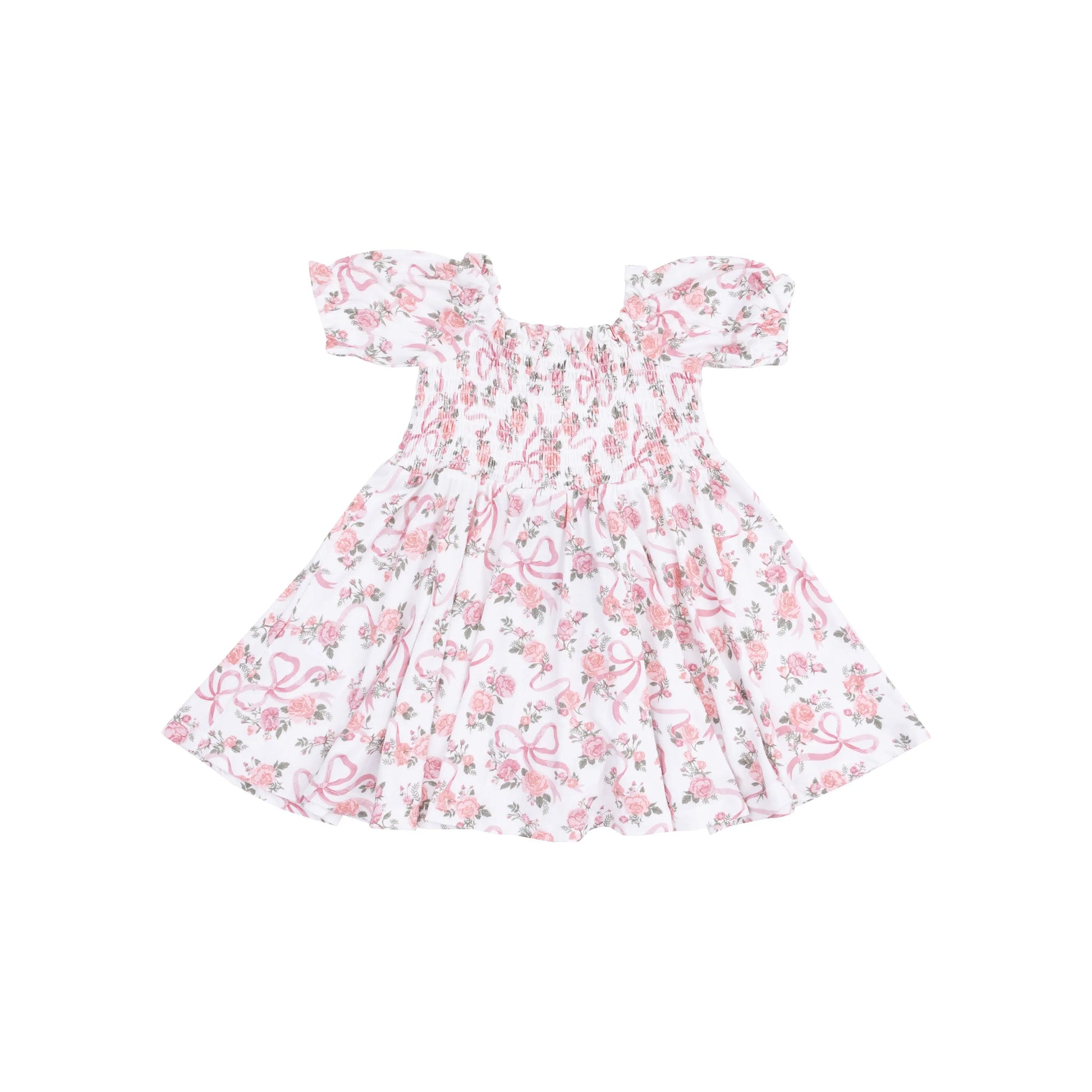 Puff Sleeve Smocked Dress And Diaper Cover Ribbons And Flowers.
