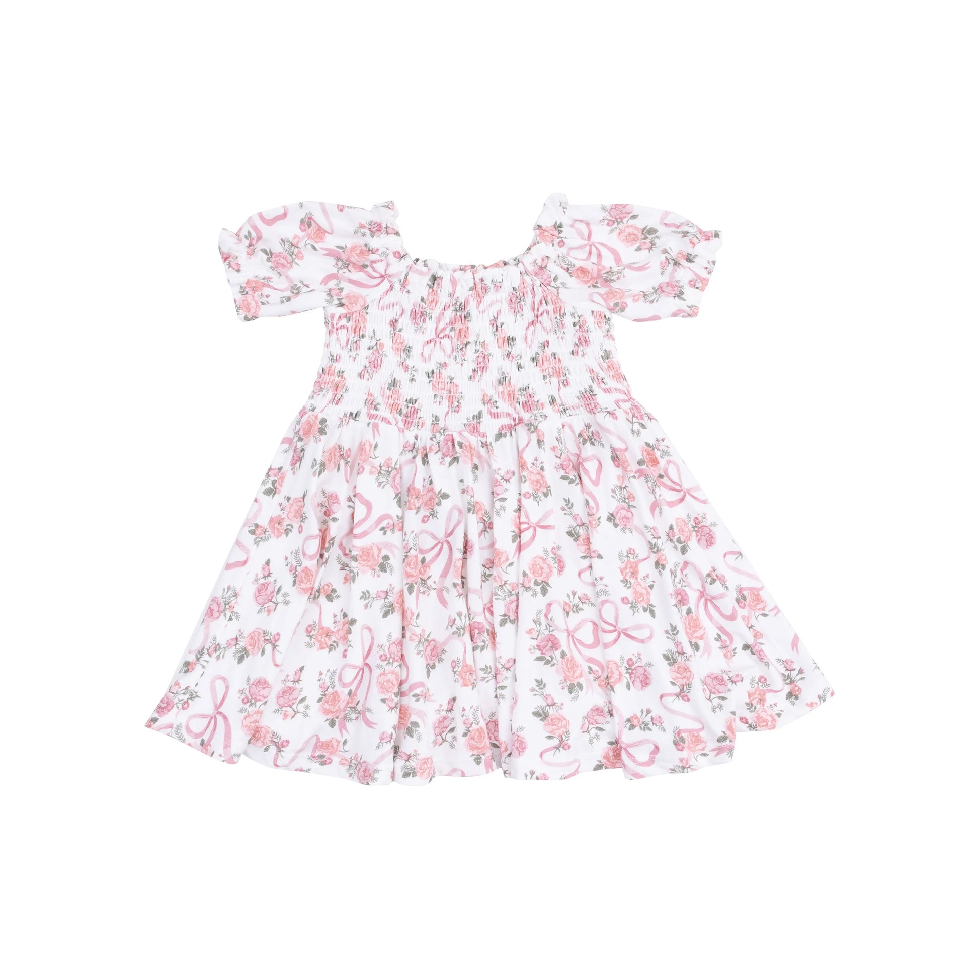 Puff Sleeve Smocked Dress And Diaper Cover Ribbons And Flowers.