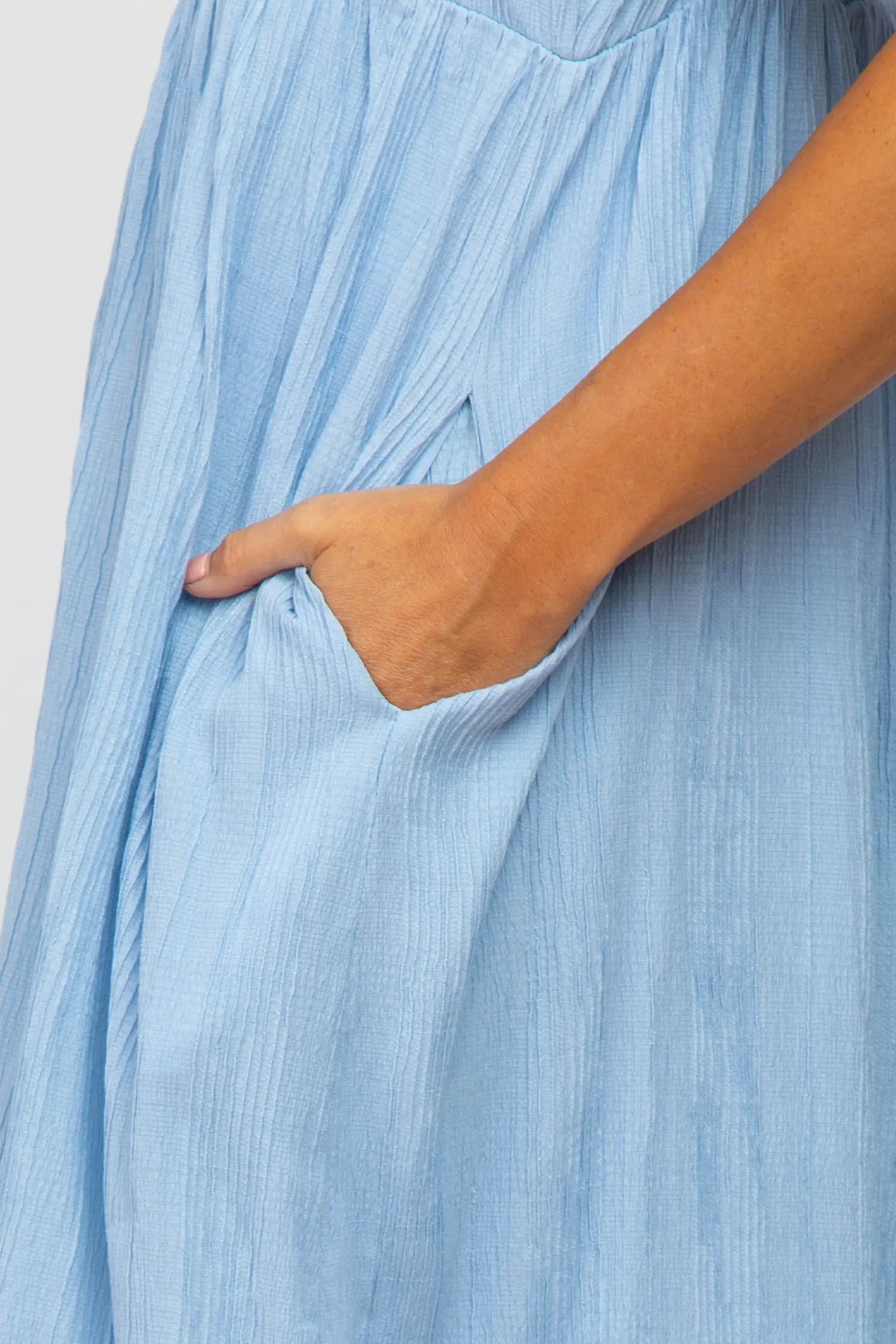 PinkBlush Chic Light Blue Textured Dress with Puff Sleeves for Modern Women - Apparel & Accessories > Clothing > Dresses Apparel & Accessories > Clothing > Dresses