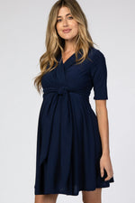 PinkBlush Navy Maternity Nursing Dress with Waist Tie for Expecting Mothers - Apparel & Accessories > Clothing > Dresses