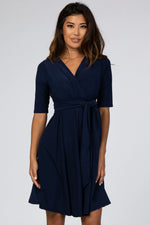 PinkBlush Navy Maternity Nursing Dress with Waist Tie for Expecting Mothers - Apparel & Accessories > Clothing > Dresses