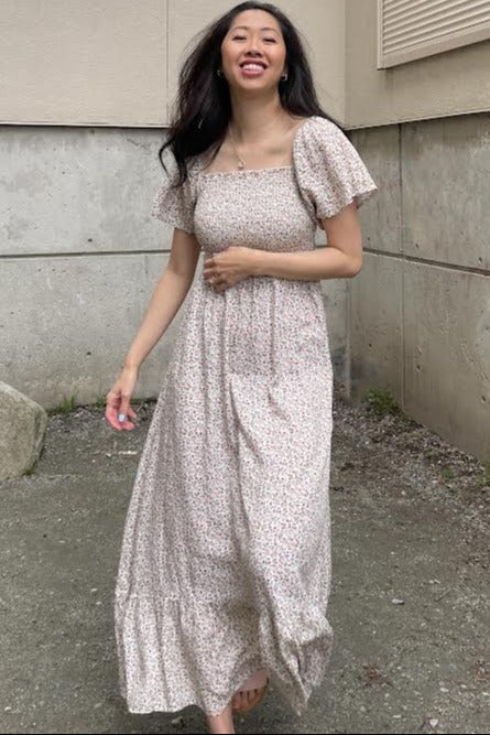 Ivory Floral Smocked Maxi Dress by PinkBlush (view 5 of 24)
