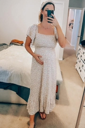 Ivory Floral Smocked Maternity Maxi Dress by PinkBlush (view 4 of 29)