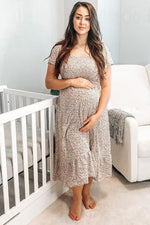 Ivory Floral Smocked Maternity Maxi Dress by PinkBlush (view 5 of 29)