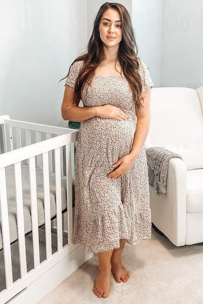 Ivory Floral Smocked Maternity Maxi Dress by PinkBlush (view 5 of 29)