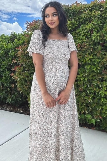 Ivory Floral Smocked Maxi Dress by PinkBlush (view 7 of 24)