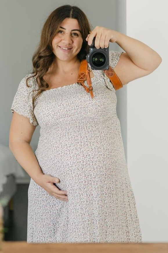Ivory Floral Smocked Maternity Maxi Dress by PinkBlush (view 7 of 29)