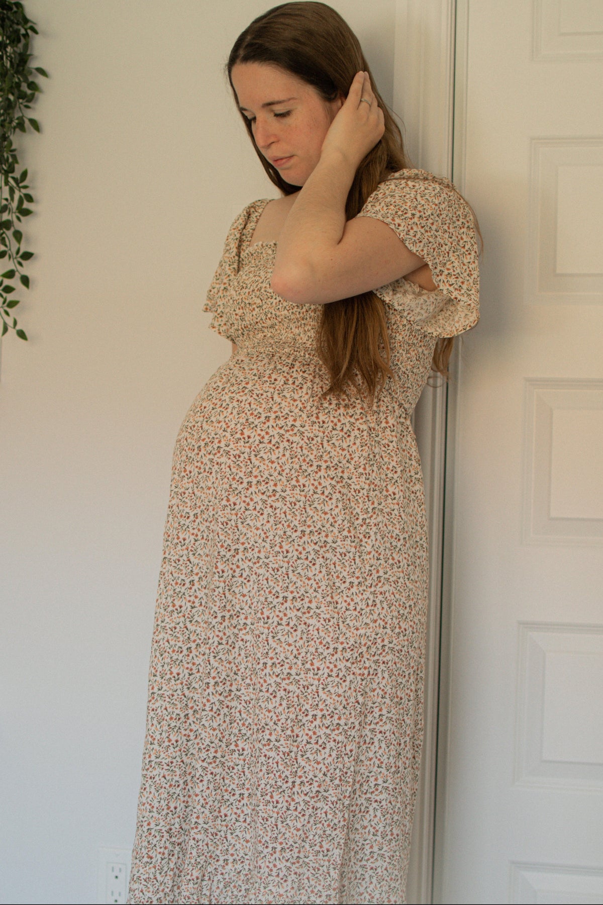 Ivory Floral Smocked Maternity Maxi Dress by PinkBlush (view 8 of 29)