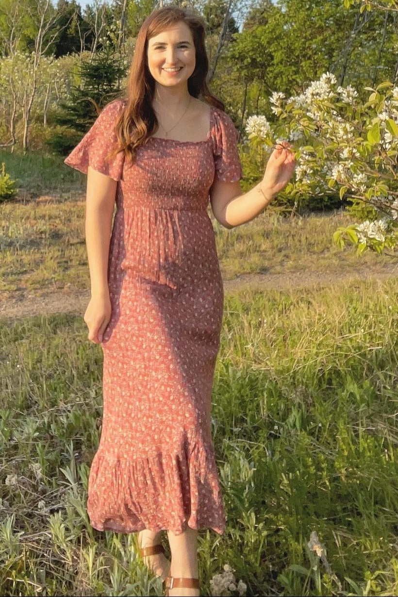 Ivory Floral Smocked Maxi Dress by PinkBlush (view 8 of 24)