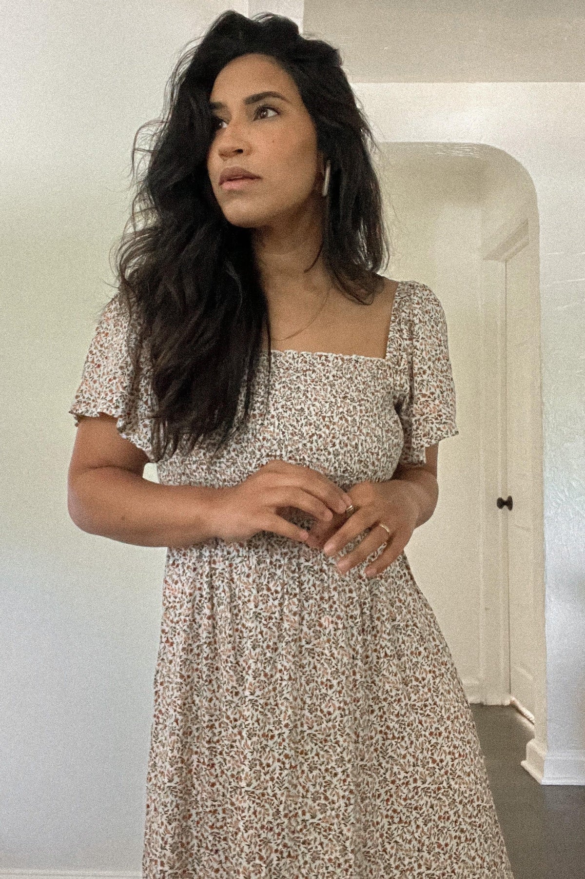 Ivory Floral Smocked Maxi Dress by PinkBlush (view 12 of 24)