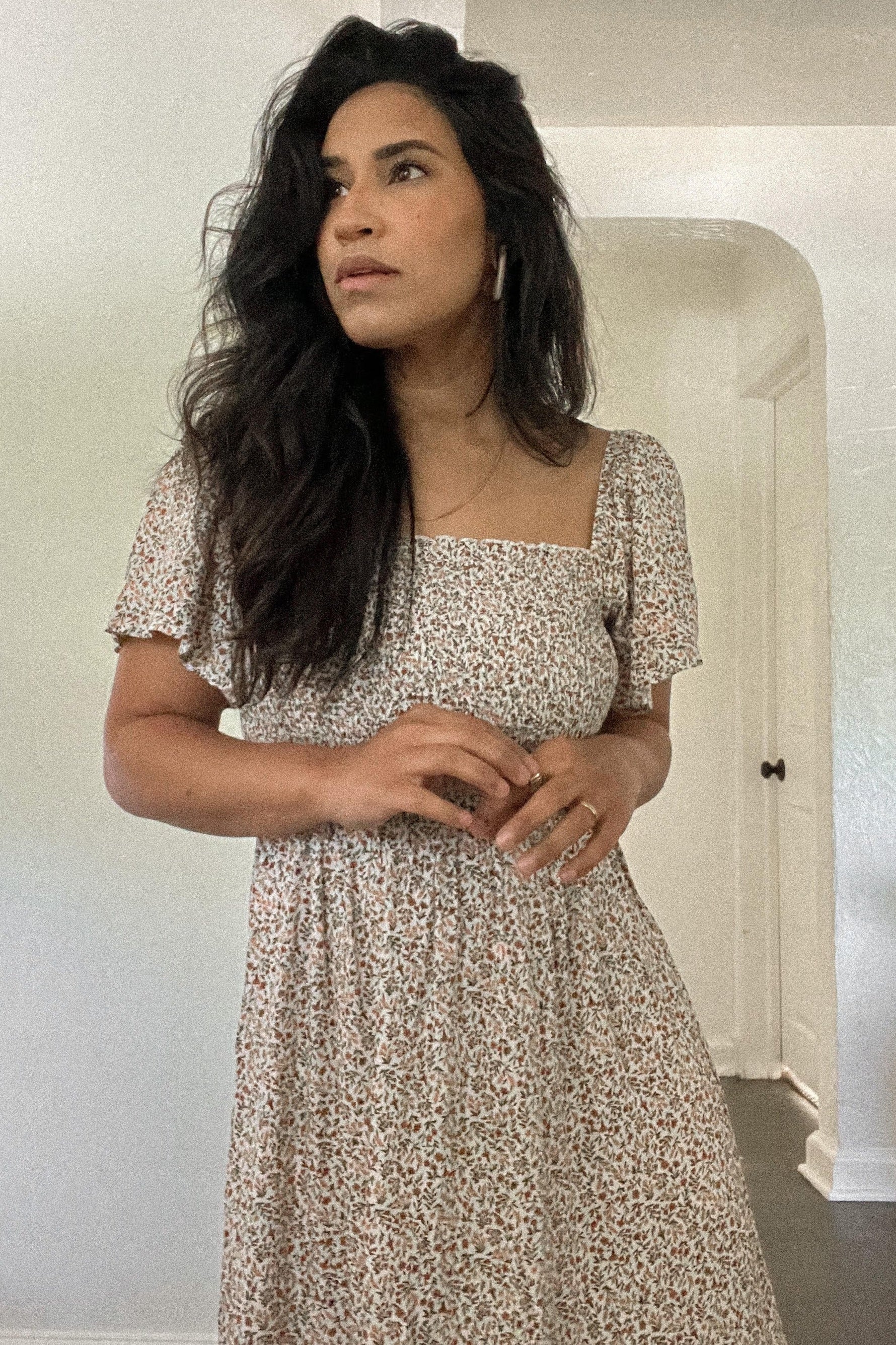 Ivory Floral Smocked Maxi Dress by PinkBlush (view 12 of 24)