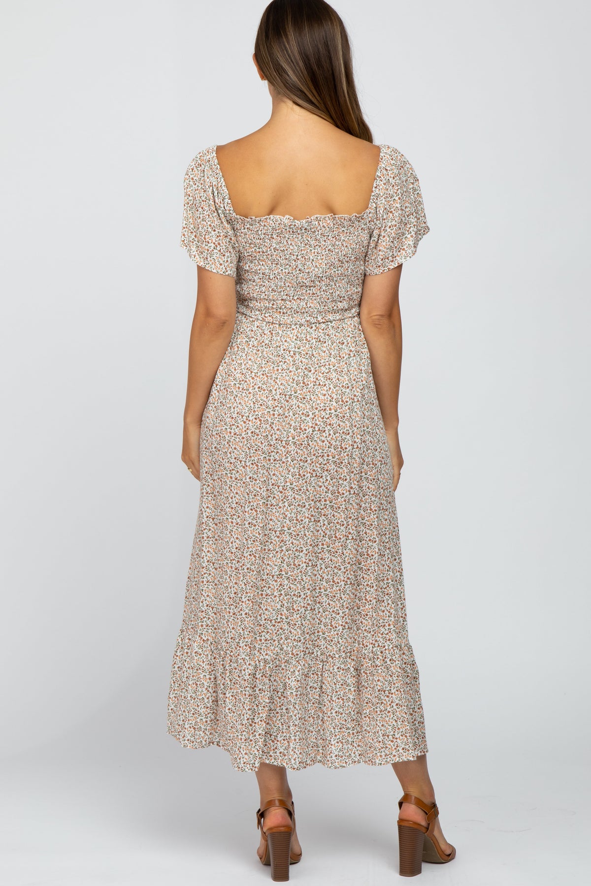 Ivory Floral Smocked Maternity Maxi Dress by PinkBlush (view 2 of 29)