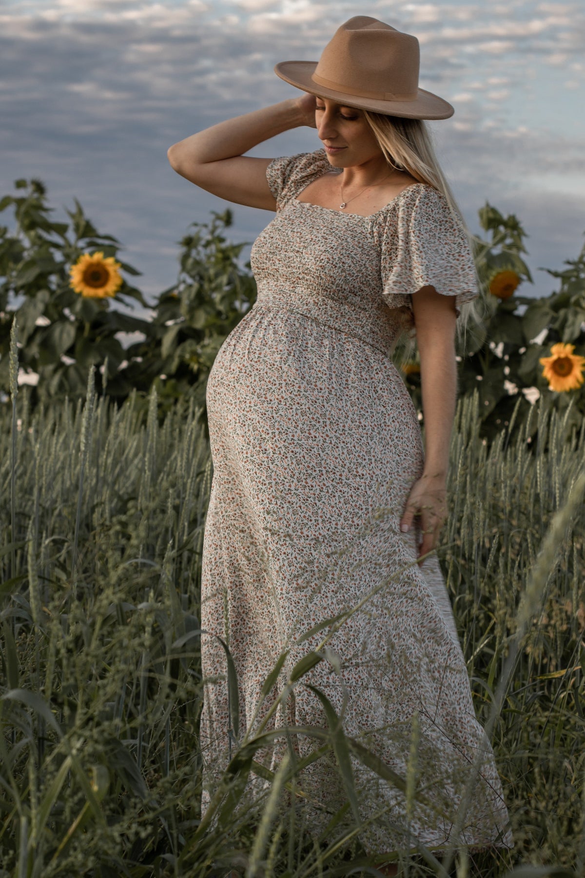 Ivory Floral Smocked Maternity Maxi Dress by PinkBlush (view 13 of 29)