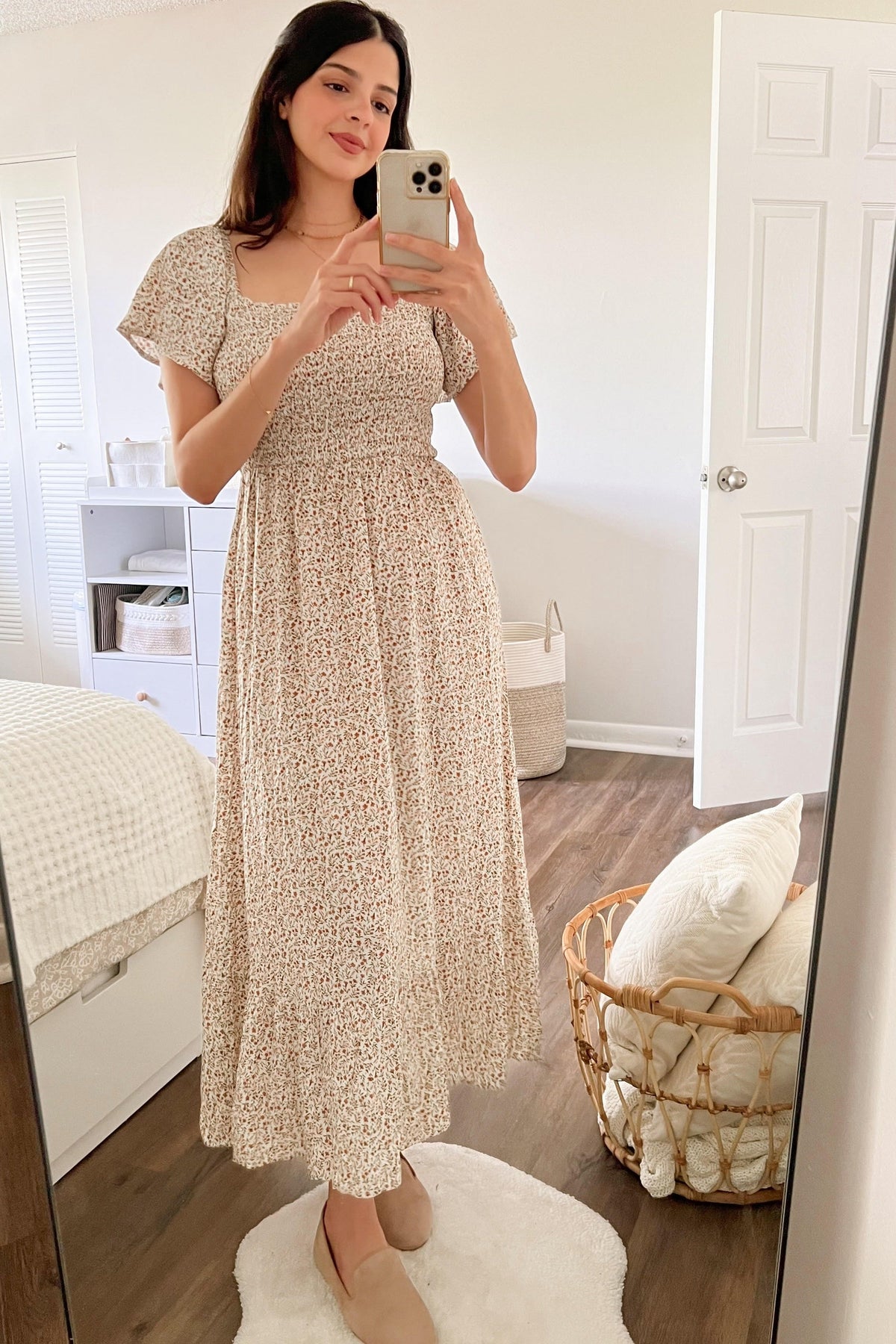 Ivory Floral Smocked Maxi Dress by PinkBlush (view 15 of 24)