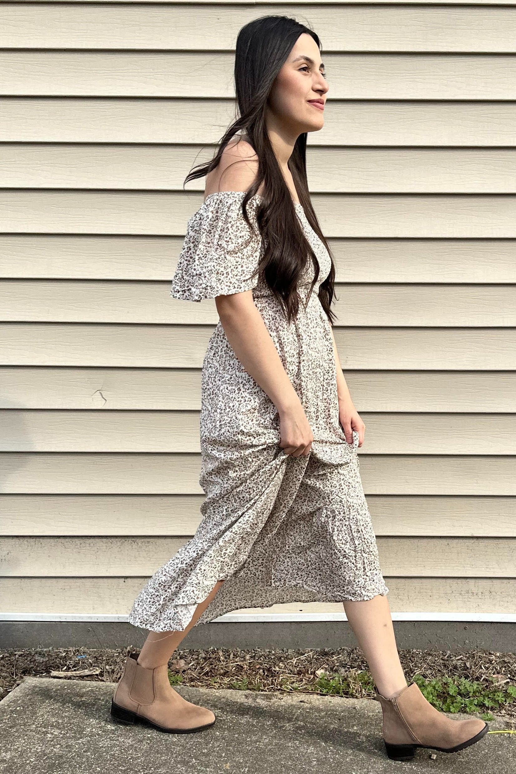 Ivory Floral Smocked Maxi Dress by PinkBlush (view 16 of 24)