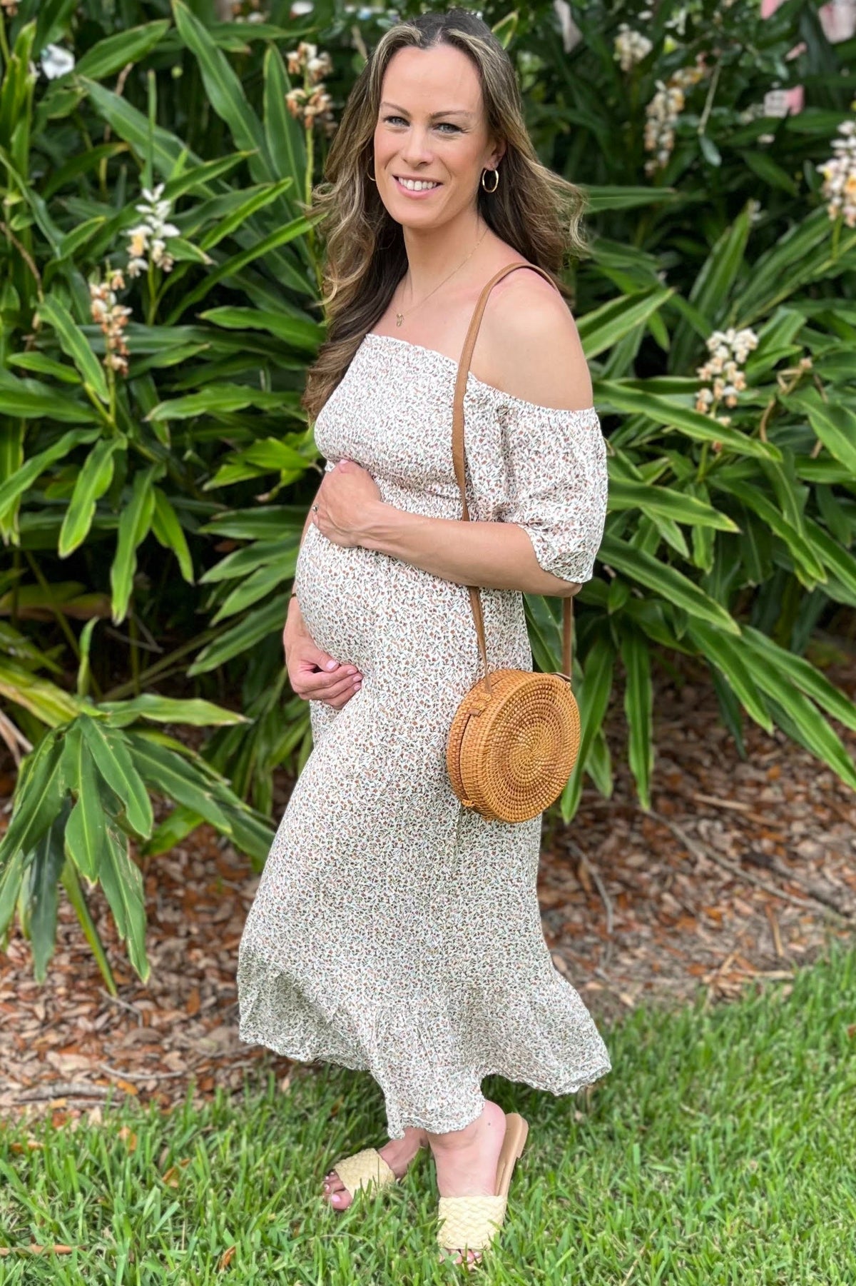 Ivory Floral Smocked Maternity Maxi Dress by PinkBlush (view 14 of 29)
