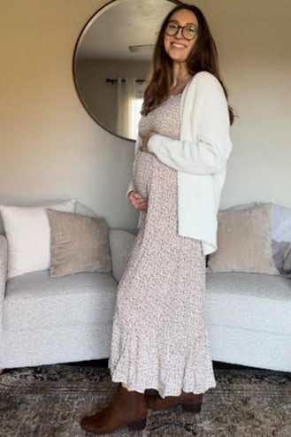 Ivory Floral Smocked Maternity Maxi Dress by PinkBlush (view 16 of 29)