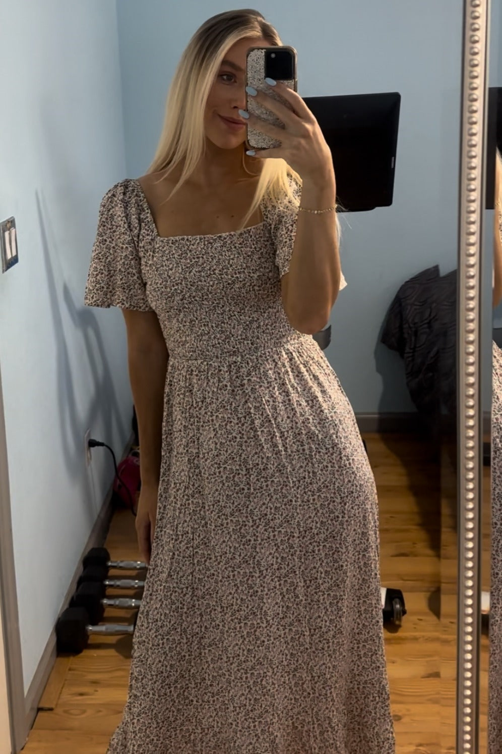 Ivory Floral Smocked Maxi Dress by PinkBlush (view 19 of 24)