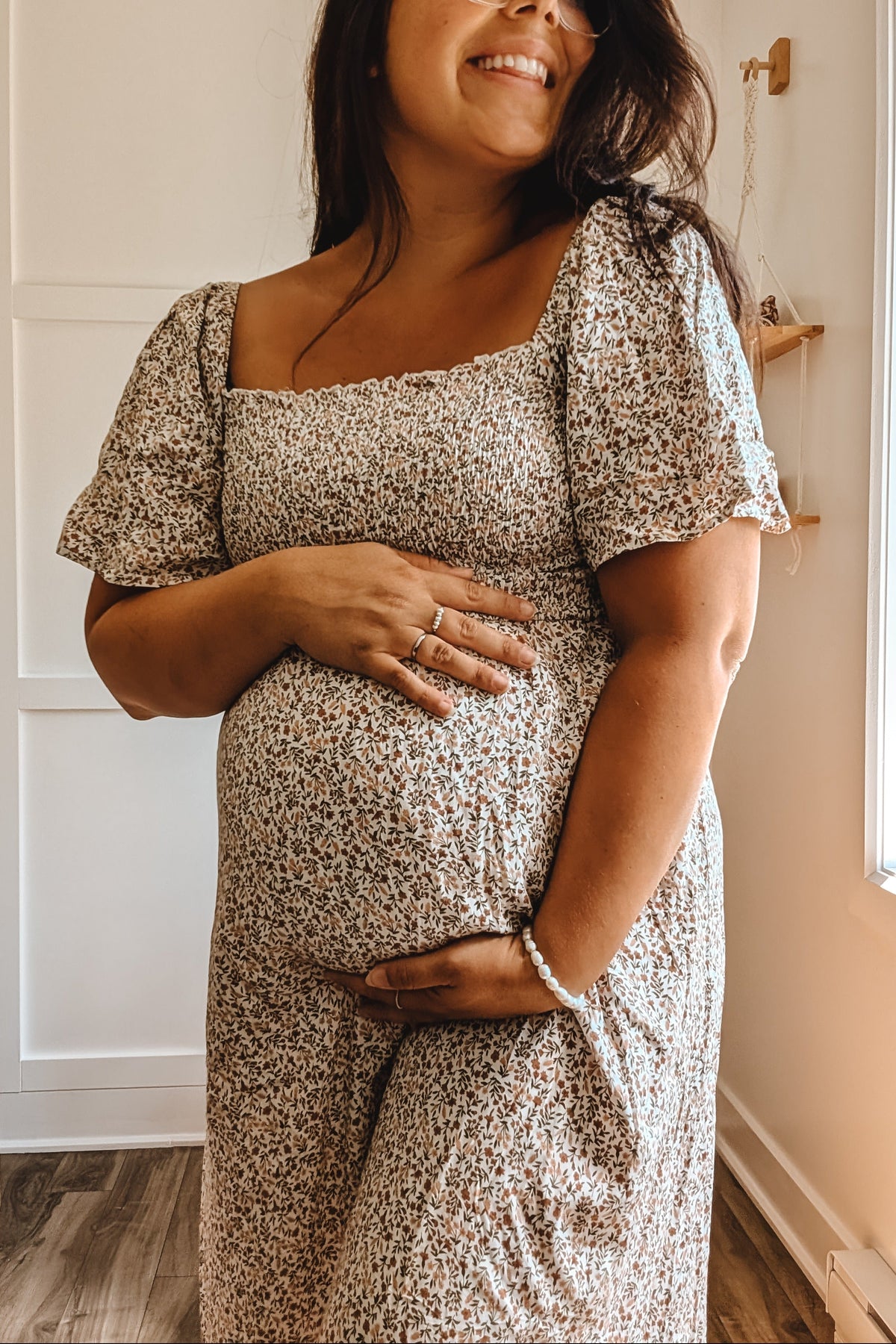 Ivory Floral Smocked Maternity Maxi Dress by PinkBlush (view 17 of 29)