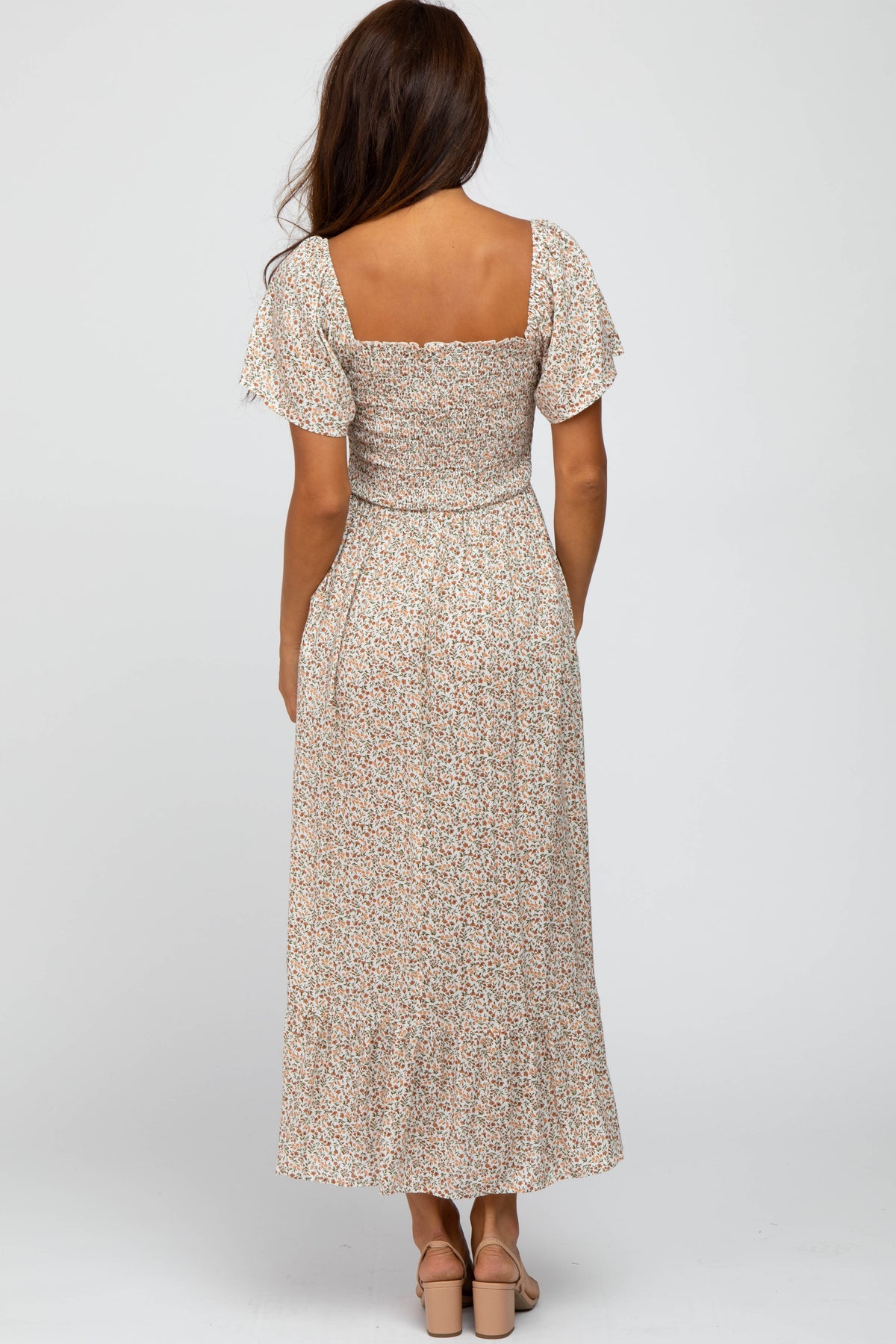 Ivory Floral Smocked Maxi Dress by PinkBlush (view 3 of 24)
