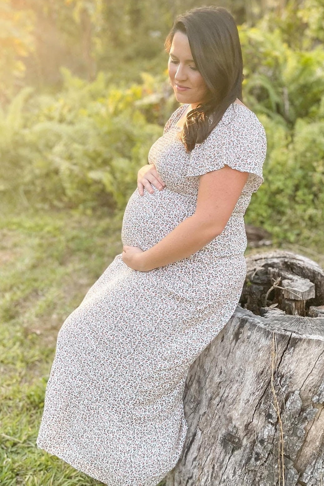 Ivory Floral Smocked Maternity Maxi Dress by PinkBlush (view 18 of 29)